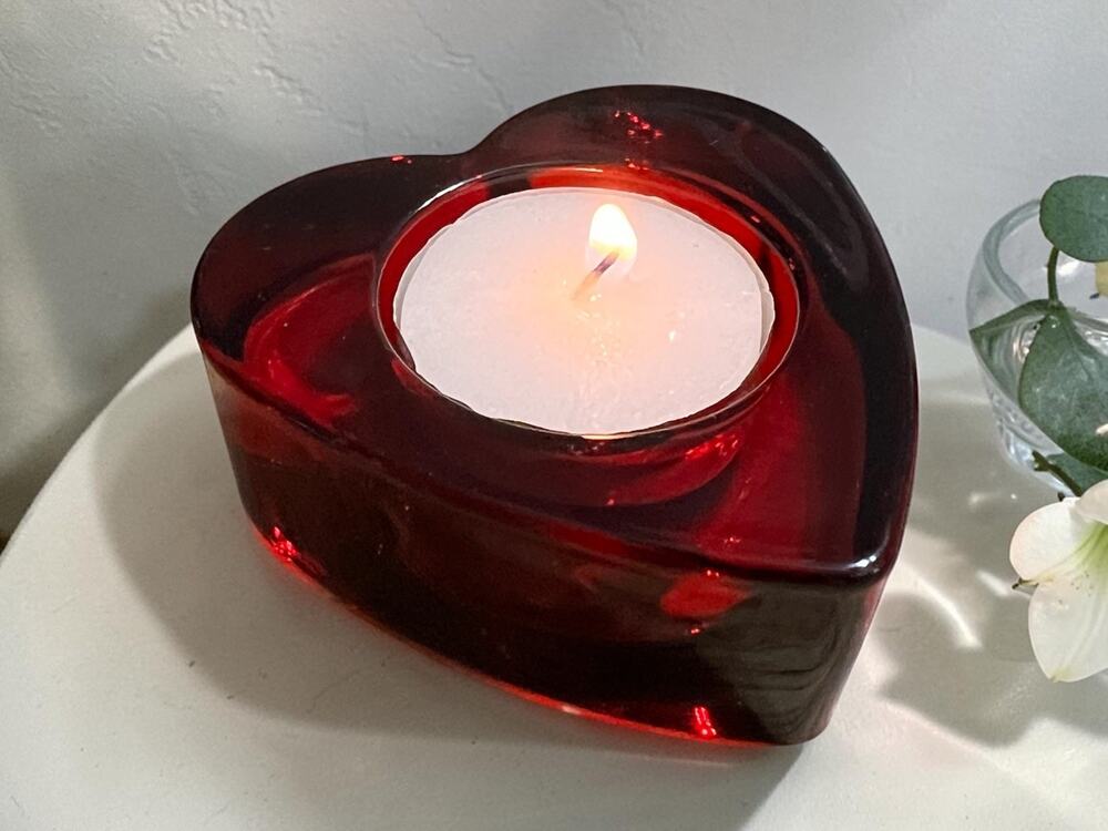 Red Glass Heart Shaped Votive/Tealight Candle Holder 2.75"